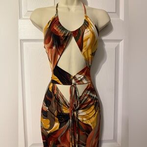 Cameo Sexy stretchy bodycon style adjustable tie cutout Dress Small NWOT